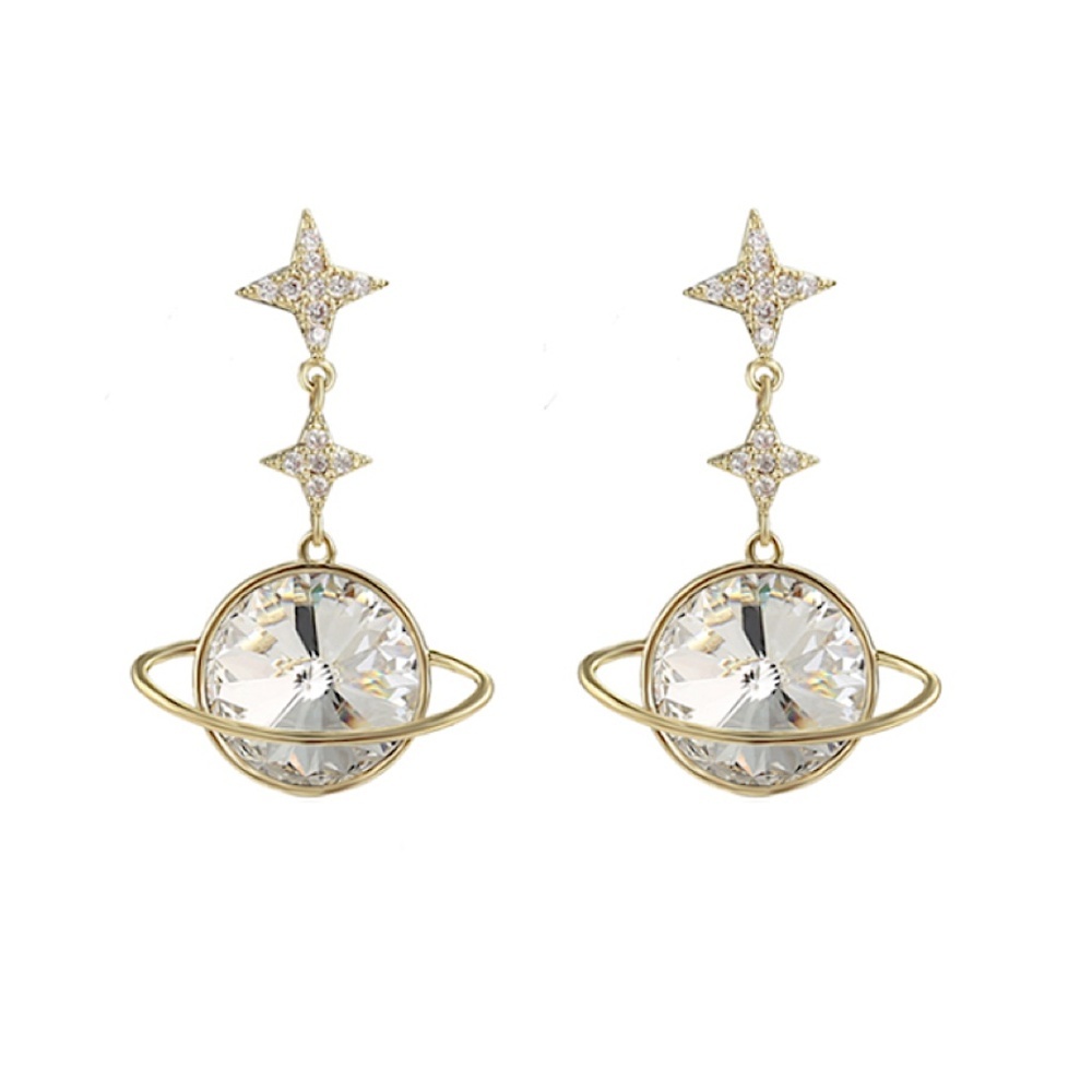 Last One Swarovski Crystal Planet Earrings – 30×10mm – Gold Tone – NWT